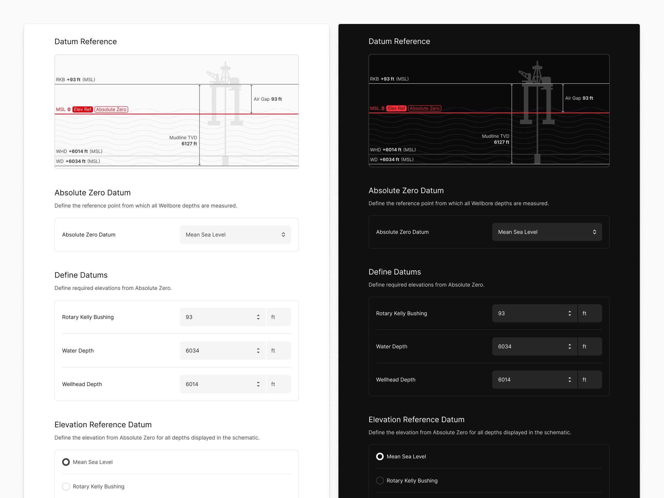EnergyOps Plug and Abandoment wellbore settings page.